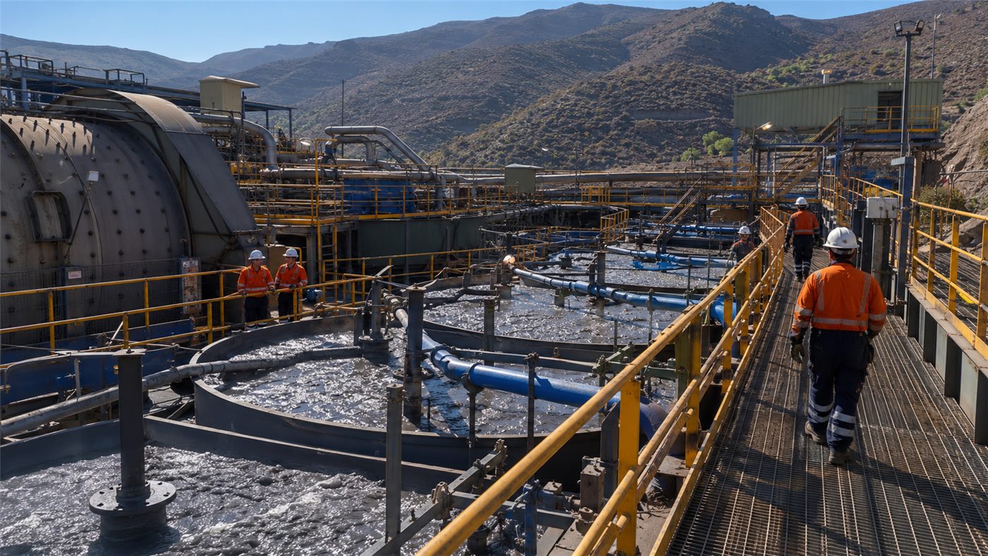 Área productiva de flotación e infraestructura operativa de planta minera