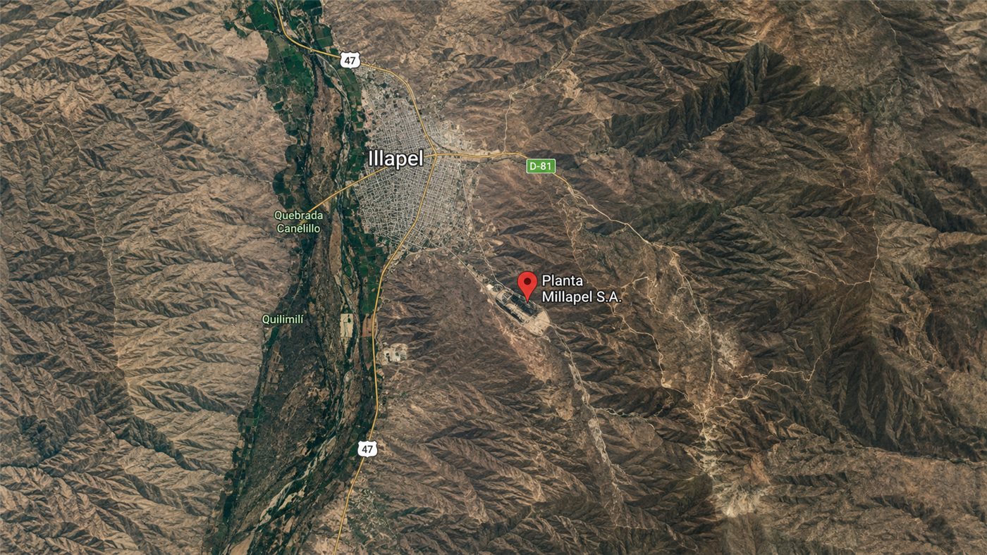 Mapa satelital referencial de Planta Illapel de Millapel S.A.